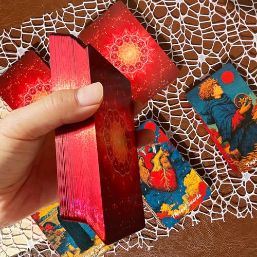 sishui Tarot Deck Unique, 80 Flame Tarot Cards with Guidebook, Summer Blaze Tarot for Beginners and Experienced Readers, 400 GSM Gold-Gilded Premium Deck, Divination and Spiritual Growth Tool - color: Red, Orange, and Gold