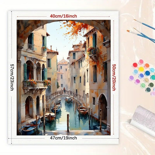 Autumn European Architecture Paint by Numbers Kit for Adults - DIY Venice Canal Painting on Canvas 16x20 Inches, Acrylic Paint Set for Beginners, Artistic Wall Art for Home Decoration or Gifts - color: FM03804, size: 40×50cm Unframed