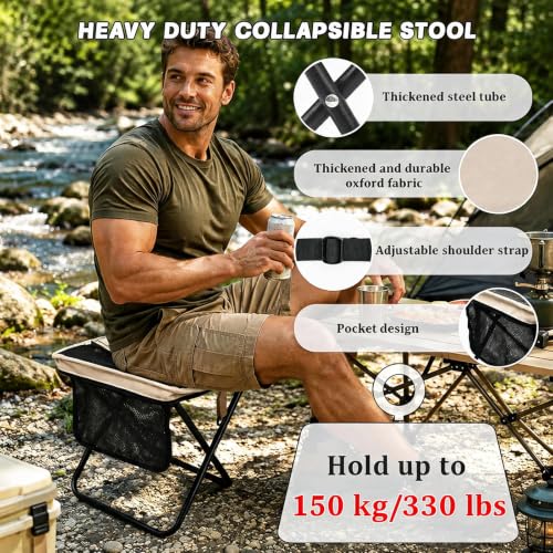 Portable Collapsible Stool, Foldable Chair and Folding Stool for Adults, Heavy Duty Portable Backpack Stool with 13x10.6x12.2 Inch Large Size,Folding Seat for Camping Hiking Fishing Travel