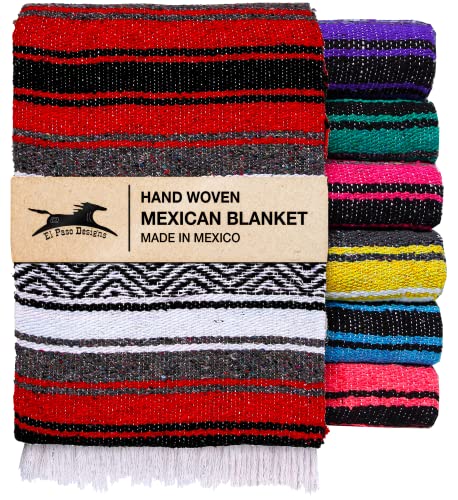 El Paso Designs Mexican Yoga Blanket – Colorful Falsa Serape Throw for Yoga, Beach, Picnic, Saddle, or Home Décor – Soft Woven Boho Blanket (Red) - color: Red
