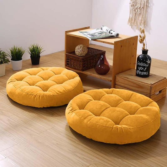 Yellow Meditation Floor Pillow Large Round Floor Cushions for Yoga - color: Yellow, size: 22"Lx22"Wx5"H