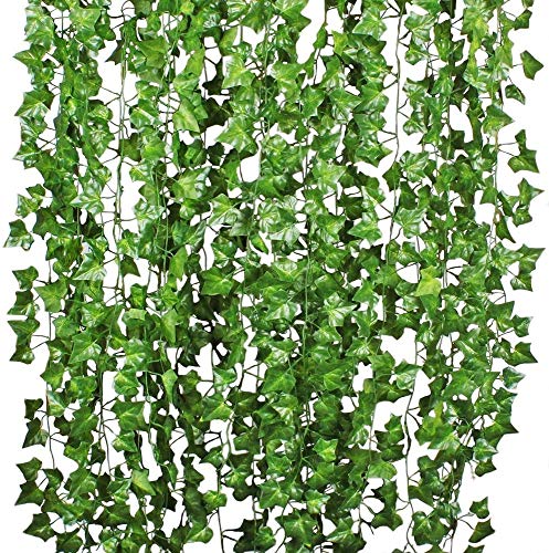 84 Feet 12 Strands Artificial Ivy Leaf Plants Vine Hanging Garland Fake Foliage Flowers Home Kitchen Garden Office Wedding Wall Decor, Green - size: 84 Feet