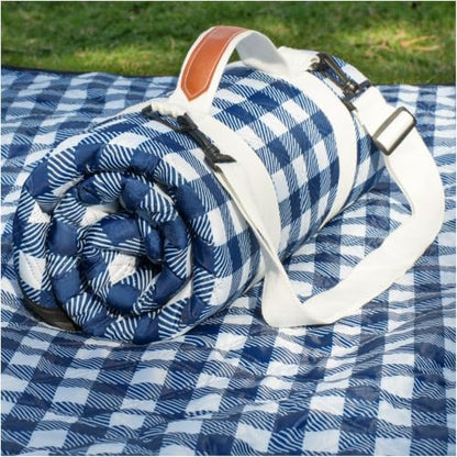 Genovega Waterproof Picnic Blanket Beach Outdoor Mat Rug Registry Wedding Search by Name Must Have Items Newly Wed Married Couple Gifts Bridal Husband Wife Men Women Mr Mrs 1 Anniversary Present - color: Checkered Navy