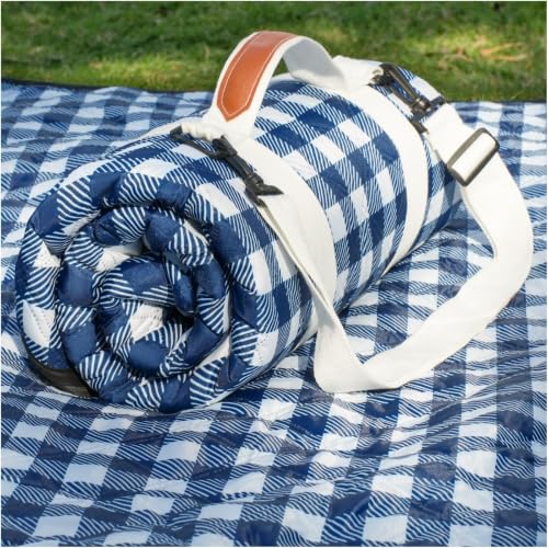Genovega Waterproof Picnic Blanket Beach Outdoor Mat Rug Registry Wedding Search by Name Must Have Items Newly Wed Married Couple Gifts Bridal Husband Wife Men Women Mr Mrs 1 Anniversary Present - color: Checkered Navy