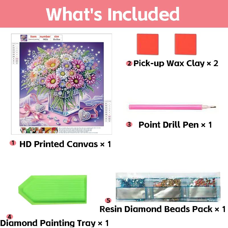 5D Partial Special Shaped Diamond Art Kit Daisy Flower Vase Shiny Bright Rhinestone Diamond Painting Craft for Beginners Perfect Handmade Gift 11.8×11.8 Inch (YH039) - color: YH039