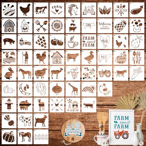 Farmhouse Stencils for Painting, 64 Pcs 3 Inch for Cards Rocks Crafts | Reusable & Easy to Clean, Rustic Farmhouse Icons, Gift Tags, Journals, Scrapbooks, Beginner Friendly - color: Farmhouse