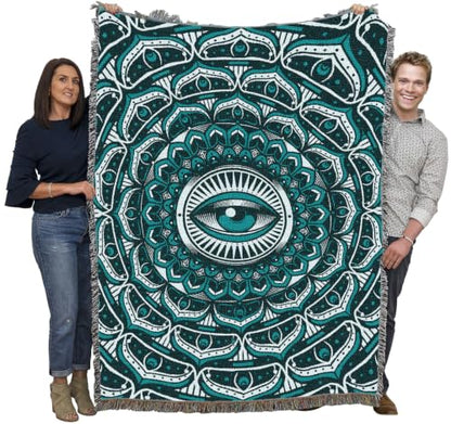 Pure Country Weavers Eye Mandala Teal Blanket - Gift Tapestry Throw Woven from Cotton - Made in The USA (72x54) - color: Eye Mandala Teal, size: 72x54