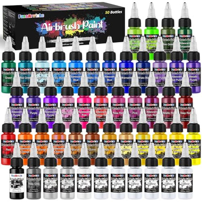 FansArriche Airbrush Paint, 44 Colors with 6 Thinners, 20 ml/Bottle | Acrylic Air Brush Painting Set, Ready to Spray Water-Based Opaque & Neon & Iridescent Airbrush Kit for Beginners, Artists - color: 44 Colors with 6 Thinnners