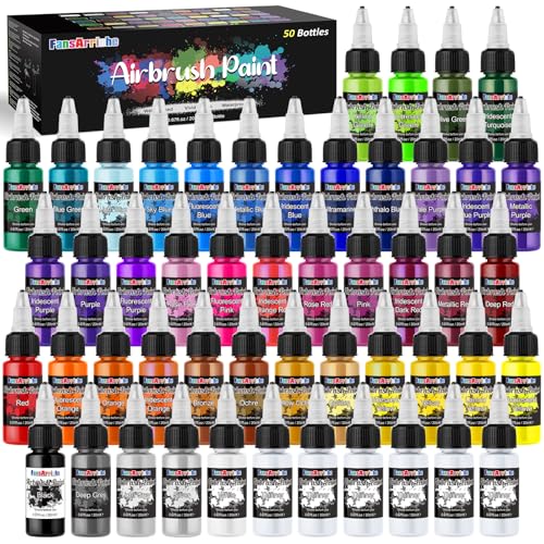 FansArriche Airbrush Paint, 44 Colors with 6 Thinners, 20 ml/Bottle | Acrylic Air Brush Painting Set, Ready to Spray Water-Based Opaque & Neon & Iridescent Airbrush Kit for Beginners, Artists - color: 44 Colors with 6 Thinnners