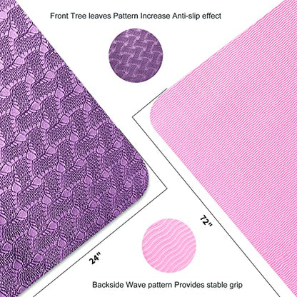 Yoga Mat 1/3" (8mm) Thick Non-Slip, Women Men Fitness & Exercise Mat, 72"Lx24"W Eco-Friendly TPE Workout Mat with Carrying Strap for Yoga, Pilates, Home Gym, Floor Exercises - color: Modena