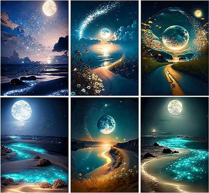 DOTZSO 6 Pack Diamond Painting Adult 5D Diamond Painting Kit DIY Full Diamond Art kit with Crystal Art and Craft for Beginners 12x16 Inches (Moon Lake) - color: AB Moon Lake