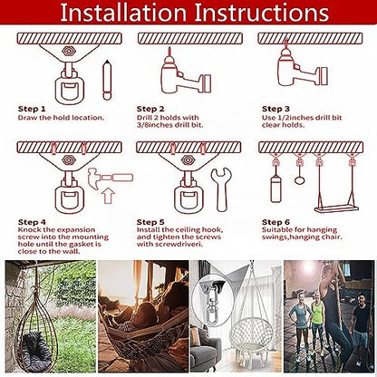 Hammock Hanging Kit - 1200 LB Capacity Heavy Duty 360° Rotating | ,Outdoor Patio Porch Swing Hardware Punching Bag Swivel Hanger,Ceiling Hook for Concrete Wood Swing, Yoga, Gym