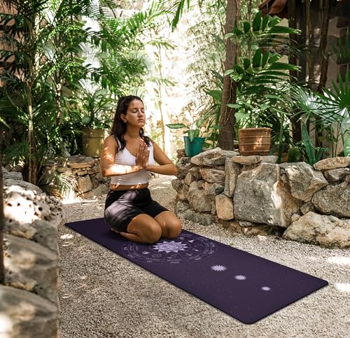 nuveti Printed Travel Yoga Mat 1/16 Inch Thick Non Slip Fitness Workout Mat | with Carrying Bag, Foldable Lightweight Suede & Natural Rubber Yoga Mat for Yoga Pilates and Fitness 72" L x 24" W x 1.5mm - color: ShiErGongWei