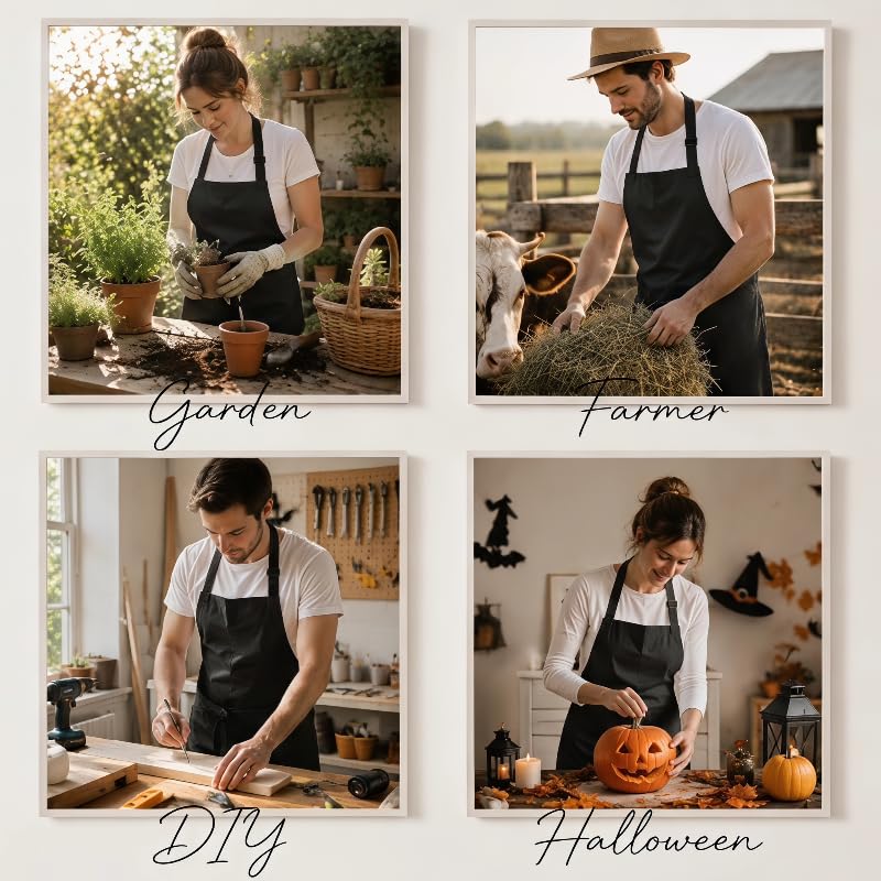 Polyester White/Black Bib Apron - 2 Large Pockets Women Aprons for Kitchen, Baking, Painting, and Halloween - color: Black