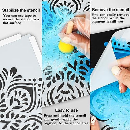 SUNFEEL 9-Pack Large Mandala Stencils - 12 x 12 Inch Reusable Templates, For DIY Wall & Floor Crafts And Furniture - style: C-Large Mandala