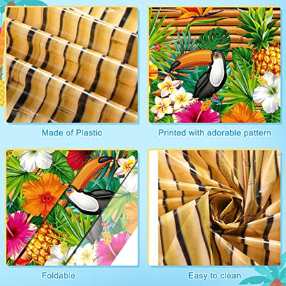 Frienda 6 Pcs Tiki Tablecloth Luau Table Cover Hawaiian Decor, Modern Style | Disposable for Luau Beach Party Decor, Tiki Totem Mask Print, Easy Cleanup Plastic Cover for Aloha Tropical Themed Events - style: Modern