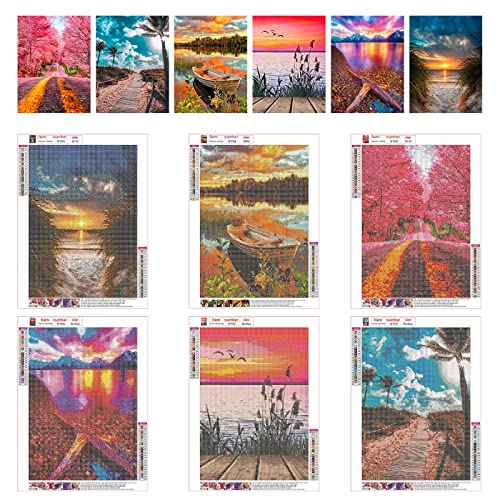 abcGoodefg Diamond Art Paintings Kit 6 Packs, DIY 5D Diamond Art Kits for Adults Landscape Set Round Full Drill Paint by Diamonds, 12x16 inch - color: Landscape