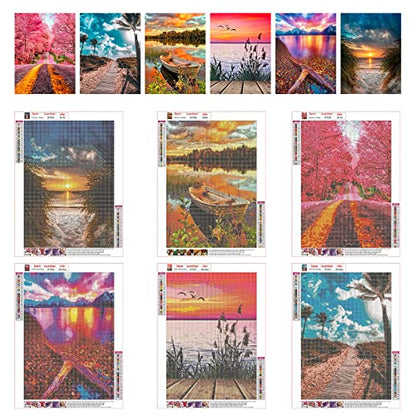 abcGoodefg Diamond Art Paintings Kit 6 Packs, DIY 5D Diamond Art Kits for Adults Landscape Set Round Full Drill Paint by Diamonds, 12x16 inch - color: Landscape