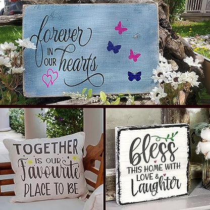 16 Word Stencils for Painting on Wood - Inspirational Stencil Set for Crafts Reusable – Art Templates for Drawing - Farmhouse Stencils and Templates for Signs, Canvas and Craft Supplies - size: 8 Inch Family