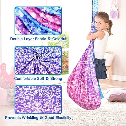 Sensory Swing for Kids Indoor - Outdoor Double-Layer Hammock Swing Special Needs Sensory Joy Therapy Cuddle Chair with 360° Swivel Hanger Kit Adjustable Swing for Aspergers Autism ADHD Adults