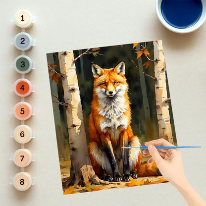 EnLvYY Paint by Numbers Kit for Adults, DIY Acrylic Painting on Canvas, Autumn Forest Fox Animal, Beginner Relaxing Wildlife Wall Art for Living Room or Bedroom Decoration,8X12IN Framed