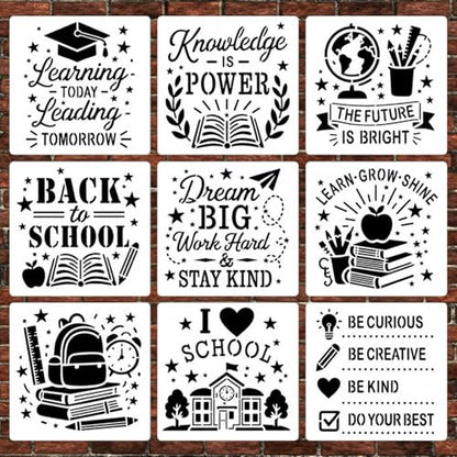 School Stencil Set – Back to School, Learn, Knowledge, Books, Graduation, Be Kind, Classroom Wall Art – DIY Painting, Craft Stencils