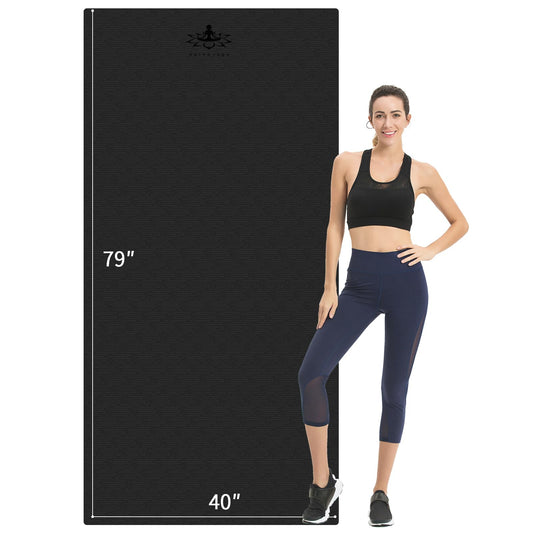 Hatha Yoga Extra Long TPE Yoga Mat 79" x 40" x 1/2" Thick Non-slip Exercise Mat for Home Gym Use, Yoga, Pilates, Fitness & Workouts - color: Black