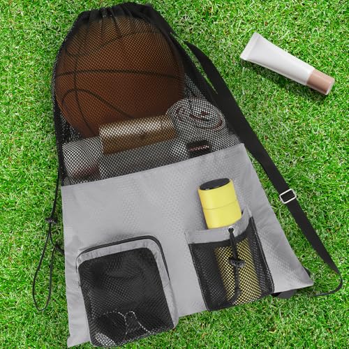 NATURAL STYLE Mesh Drawstring Gym Swim Beach bag, Large Waterproof Pool Sports Backpack for Swimming Gear Workout Yoga Travel - color: Grey