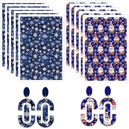 10 Pcs Christmas Polymer Clay Transfer Paper, Xmas Snowflake Santa Clause 2 Design Water Soluble Transfer Sheets for Polymer Clay Earrings Jewelry Making DIY Projects 5.82X3.93 inch