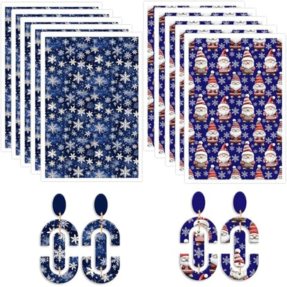 10 Pcs Christmas Polymer Clay Transfer Paper, Xmas Snowflake Santa Clause 2 Design Water Soluble Transfer Sheets for Polymer Clay Earrings Jewelry Making DIY Projects 5.82X3.93 inch