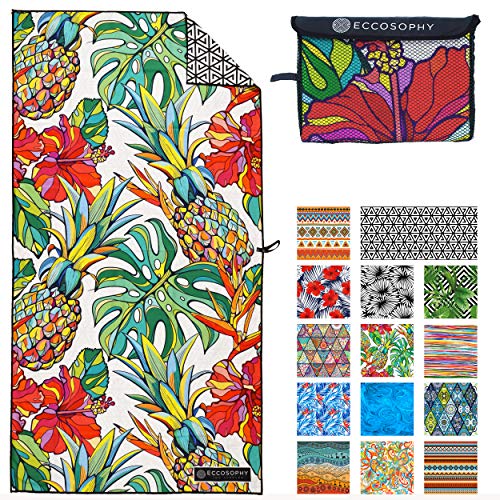 ECCOSOPHY Microfiber Beach Towel - Quick Dry, Sand Free and Oversized 71x35 | Super absorbent, lightweight, swimming, gym, extra large, pool, cruise, camping, yoga, travel, compact, carry bag, vacation - color: Honolulu