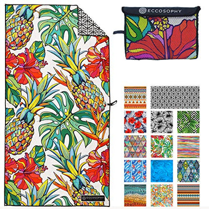 ECCOSOPHY Microfiber Beach Towel - Quick Dry, Sand Free and Oversized 71x35 | Super absorbent, lightweight, swimming, gym, extra large, pool, cruise, camping, yoga, travel, compact, carry bag, vacation - color: Honolulu