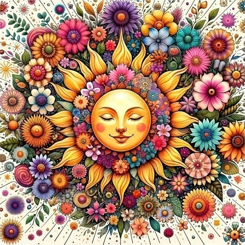 CHWGLFGG 5D Sun Face Diamond Art Kits for Adults Beginners 13.8x13.8 Inch | Vintage Floral Mandala Diamond Painting Kit, DIY Full Round Drill Paint by Diamonds Dot Gem Art for Adult, Home Wall Decor - color: KM1180-1