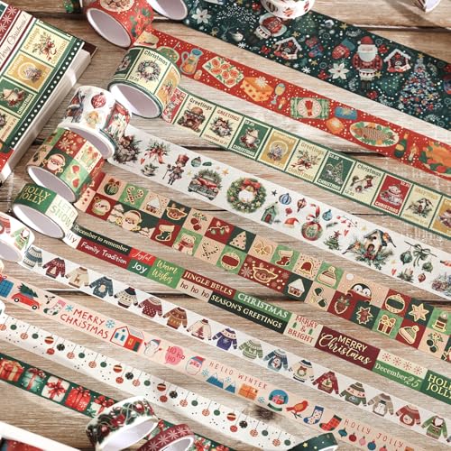 25 Rolls Christmas Gift Washi Tape Set, Festivals New Year Decorative Tapes for Scrapbooking, Junk Journal supplies, DIY Crafts Gift, Party Decorations, Bullet Journaling, 5-50mm Wide 9.84ft long/Roll - style: Christmas