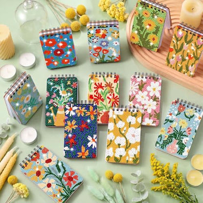 Fuyoooo 12 Pcs Floral Diamond Art Notebook for Adults, 4.72 x 2.83 Inch | Floral Diamond Art Kits, DIY Flower Print Cover Notebook Diamond Painting for Beginners, 5d Journal Art Notepad Accessories - style: Floral