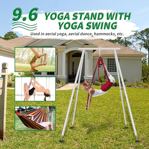 KUAFU Yoga Stand with Yoga Swing Inversion Portable Stand Yoga Frame Yoga Sling Inversion Equipment Steel Silvery for Indoor and Outdoor Triangle Structure
