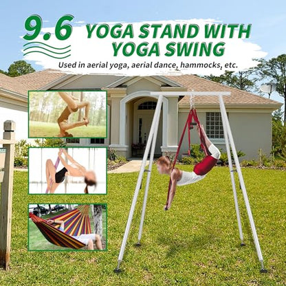 KUAFU Yoga Stand with Yoga Swing Inversion Portable Stand Yoga Frame Yoga Sling Inversion Equipment Steel Silvery for Indoor and Outdoor Triangle Structure