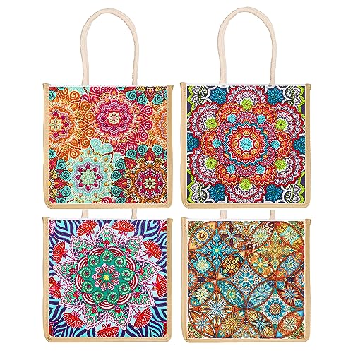 DOOSAI 4 Pack Mandala Flowers Series 2 Diamond Painting Dots Art Kits Canvas Tote Bags Boho 5D DIY Handbags Handmade Gifts Reusable Shopping Bags with Handles for Women Adults Work - color: 4 Pack Mandala Flowers Series 2