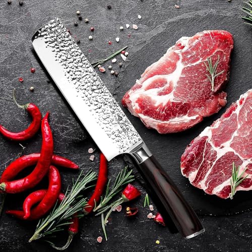 imarku Nakiri Knife 7 Inch, Japanese High Carbon Stainless Steel Chopper | Flat-edge blade creates clean, even vegetable and meat cuts, ergonomic handle supports daily chopping and meal preparation - color: Black with Espresso Brown