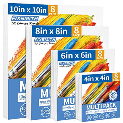 Canvas Boards for Painting, Multi Pack- 4x4,6x6,8x8,10x10 (8 of Each),32 Pack,100% Cotton Primed Canvas Panels for Acrylic, Oil, Art Supplies for Kids, Adults, Beginners - size: 32 Pack - 8 of Each (4"×4", 6"×6", 8"×8", 10"×10")