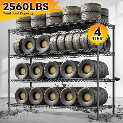 REIBII 4-Tier 2560LBS Heavy Duty Shelving,55.5"W Adjustable Storage Shelves | 2560 lbs commercial shelf,heavy-duty steel,25mm rods,powder-coated rust-proof,adjustable tiers, ool-free,garage, warehouse - size: 55.5"H x 55.5"W x 18"D