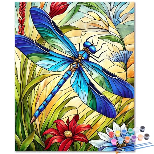 Dragonfly Paint by Numbers Kit for Adults, Adult Paint by Number Kits 16x20 | Painting by Numbers for Adults, Acrylic Oil Painting, DIY Crafts for Adults, Ideal Gifts for Home Wall Decor, Frameless - color: Dragonfly