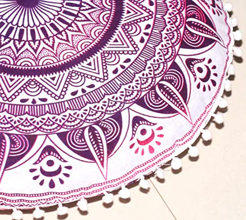 ICC Floor Pillows & Cushion Covers, Decorative Hippie Mandala Pouf Pillow Cover Bohemian Seating Meditation Cushion Cover, Large Boho Ottoman Case Pillowcase for Couch (Pink Trishol, 32" Round) - size: 32" x 32" (Pack of 1), style: Pink Trishol