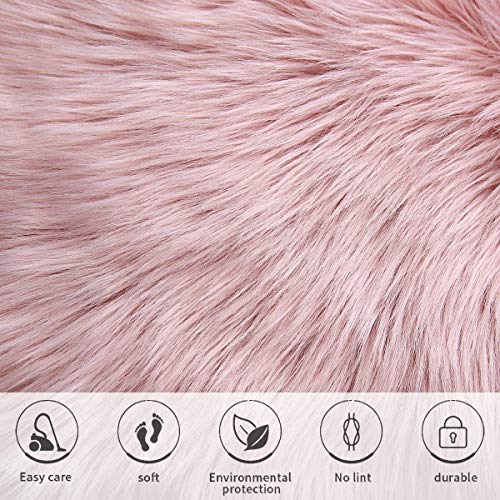 Softlife Pink Faux Fur Sheepskin Chair Cover Seat Cushion Pad Super Soft Area Rugs for Living Bedroom Sofa Dorm (1.6ft x 1.6ft) - color: Pink