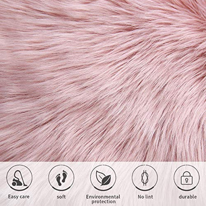 Softlife Pink Faux Fur Sheepskin Chair Cover Seat Cushion Pad Super Soft Area Rugs for Living Bedroom Sofa Dorm (1.6ft x 1.6ft) - color: Pink