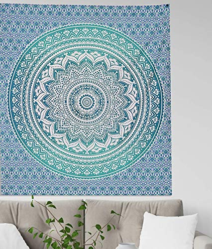 Popular Handicrafts Hippie Mandala Ombre Tapestry Wall Hanging - Indian Maditation Green Gypsy Bohemian Hippy Psychedelic Dorm Room Decor Poster 30 x 40 Inch - color: Green, size: 40"L x 30"W