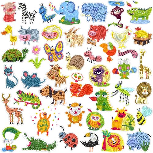 Labeol Diamond Art Kits for Kids Boys and Girls Ages 6-8-10-12 Easy to DIY Creative Diamond Art Sticker Craft by Numbers Kits for Kids and Adult Beginners (Various Animals) - style: Various animals