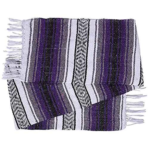 dwc Authentic Mexican Purple-Grey Blanket -Yoga Matt - Falsa - Serape - Camping, Picnic, Beach Blanket, Bedding, Car Blanket, Saddle Blanket, Soft Woven Home Decor (Purple-Grey Color)