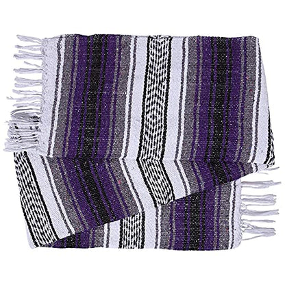 dwc Authentic Mexican Purple-Grey Blanket -Yoga Matt - Falsa - Serape - Camping, Picnic, Beach Blanket, Bedding, Car Blanket, Saddle Blanket, Soft Woven Home Decor (Purple-Grey Color)