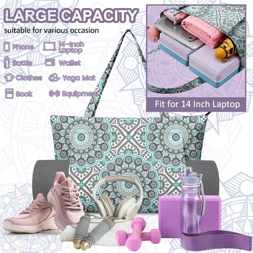 Yoga Bag for Women, Large Canvas Yoga Mat Tote Bag with Yoga Mat Carrier | Large Mat Pocket Fitness Tote for Pilates, Gym, Travel, Office & Beach - color: Light Blue